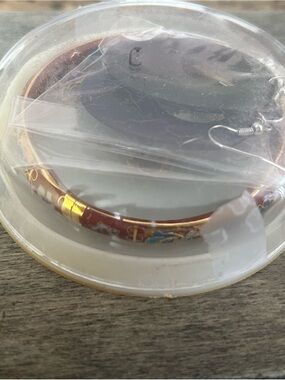 Enamel Cloisonné Bangle Bracelet with Floral Detail